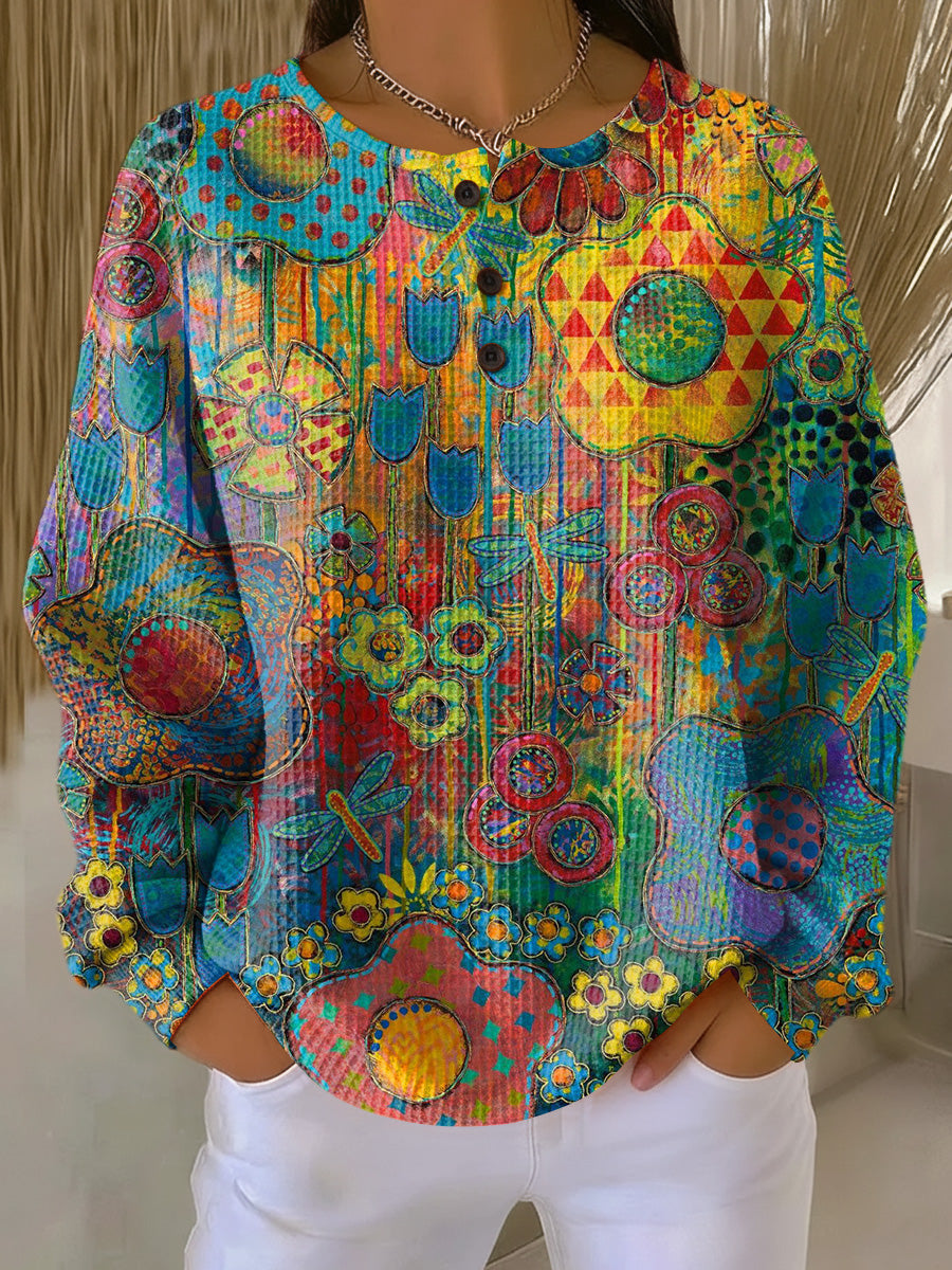Zelda | Mulher Camisola Floral Waffle Relaxada