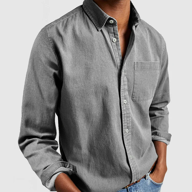 Odette | Camisa Casual Masculina Manga Longa Gola com Lapela