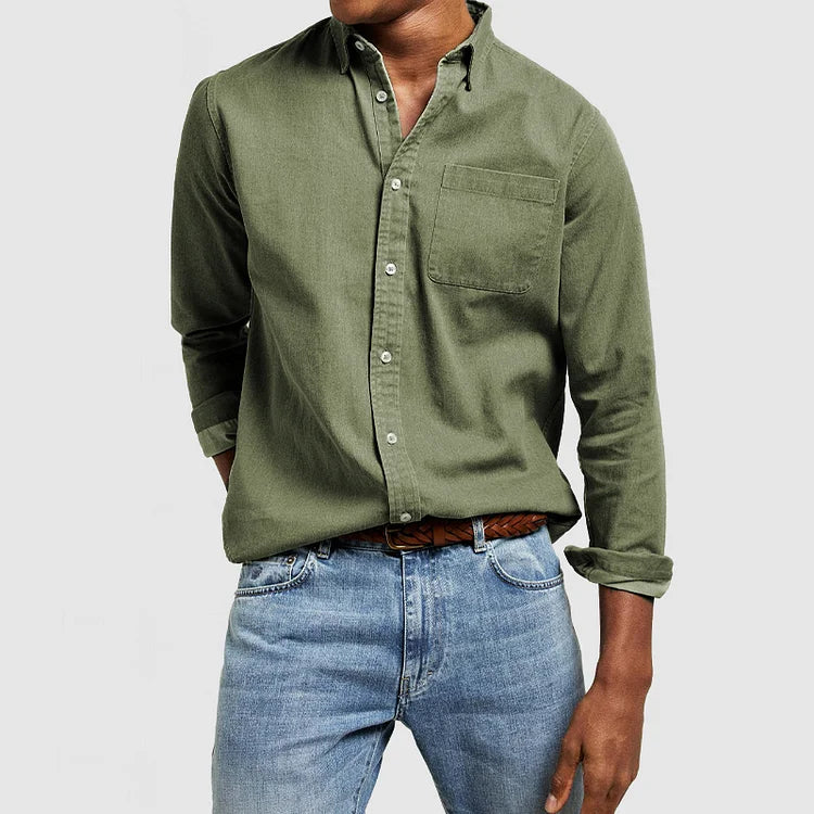 Odette | Camisa Casual Masculina Manga Longa Gola com Lapela