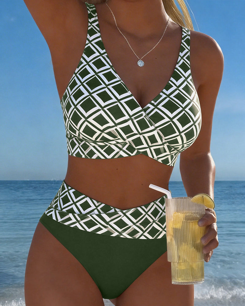 Bikini Feminino Xadrez Sem Aro Calcinha Alta