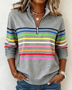 Pullover Feminino | Listrado, Gola com Zíper | Estilo Casual