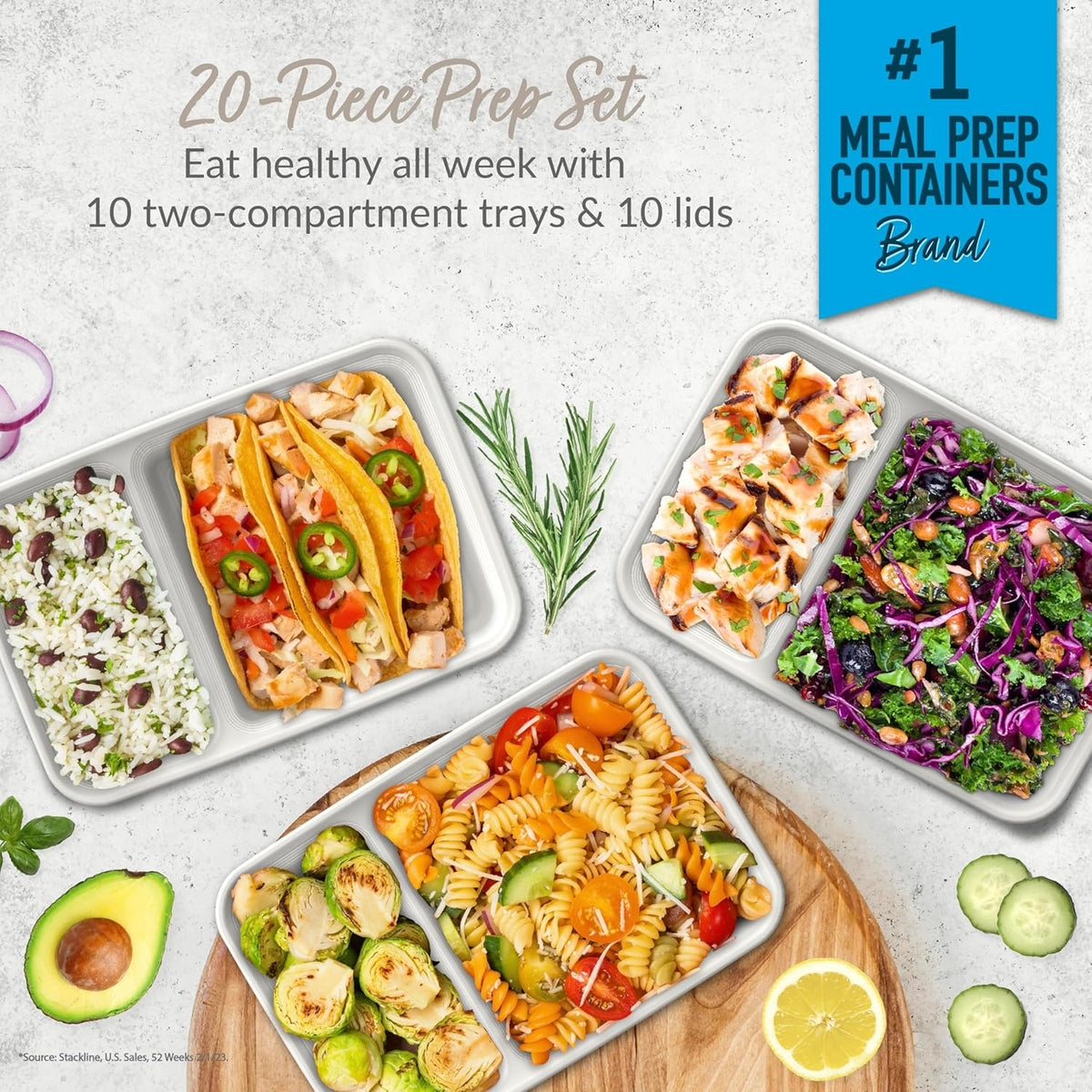Marlow | Recipientes Alimentares Reutilizáveis | Conjunto 20 Peças, 2 Compartimentos | Sem BPA
