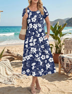 Gigi | Vestido Midi Feminino Linha A Mangas Bufantes com Bolsos