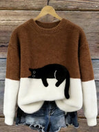 Wilhelmina | Camisola de Malha Color Block com Motivo de Gato