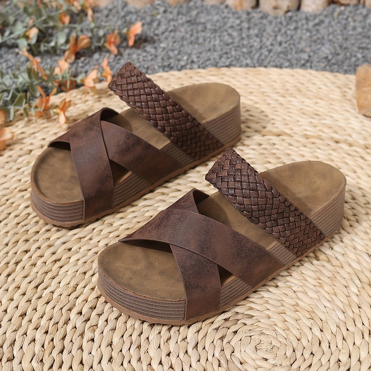 Sandálias Plataforma Femininas | Tiras Entrelaçadas, Estilo Casual