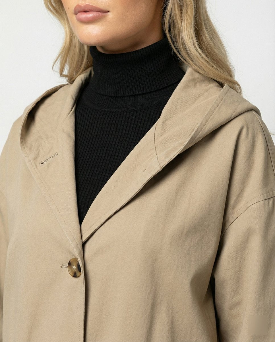 Mulheres Gabardine Impermeável com Capuz Longa