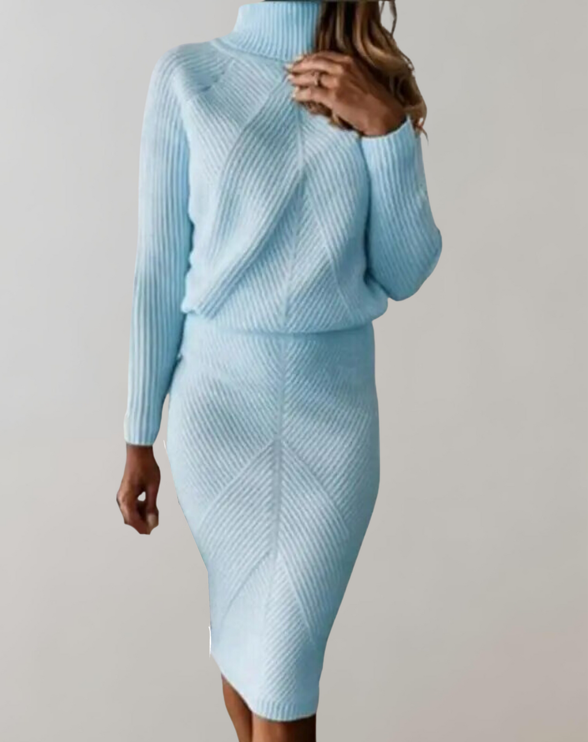 Cassia | Mulher Conjunto Tricot Gola Alta Saia Slim