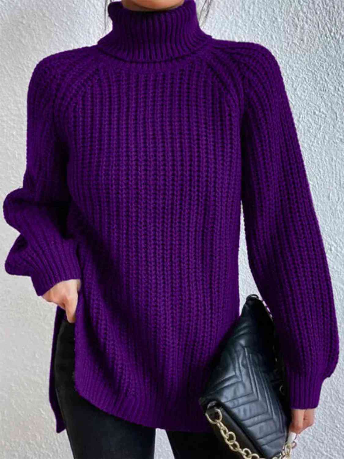 Perla | Camisola Feminina Gola Alta Canelada com Fenda Lateral