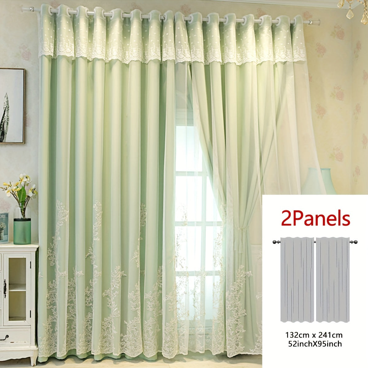 Reva | Cortinas Bordadas Fadas | Filtragem de Luz, Conjunto 2 Painéis | 100% Poliéster, Argolas