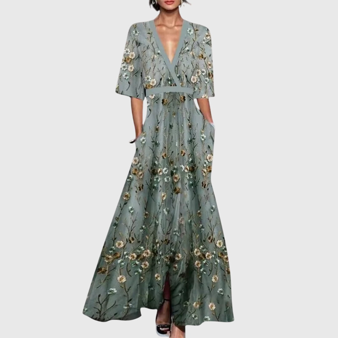 Vestido Feminino Floral com Cinto e Saia Evasê