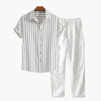 Conjunto masculino linho camisa e calça 2 peças casual
