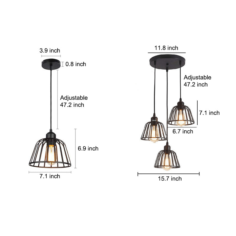 Wynne | Lustre LED Industrial Retro | Gaiola de Ferro Preto | 1 ou 3 Luzes