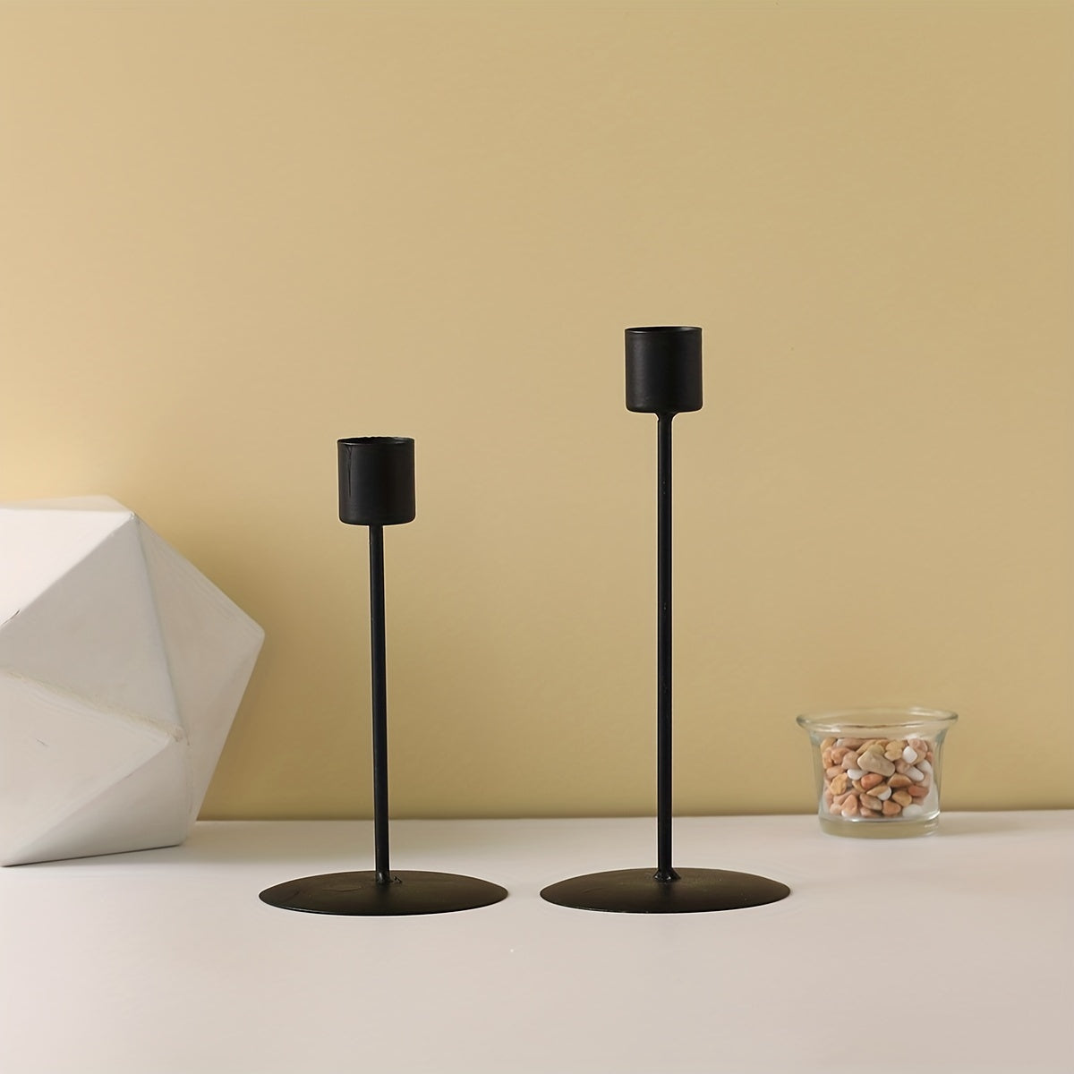 Iris | Porta-Velas de Metal | Decoração de Mesa para Jantar e Casamento | Conjunto de 2
