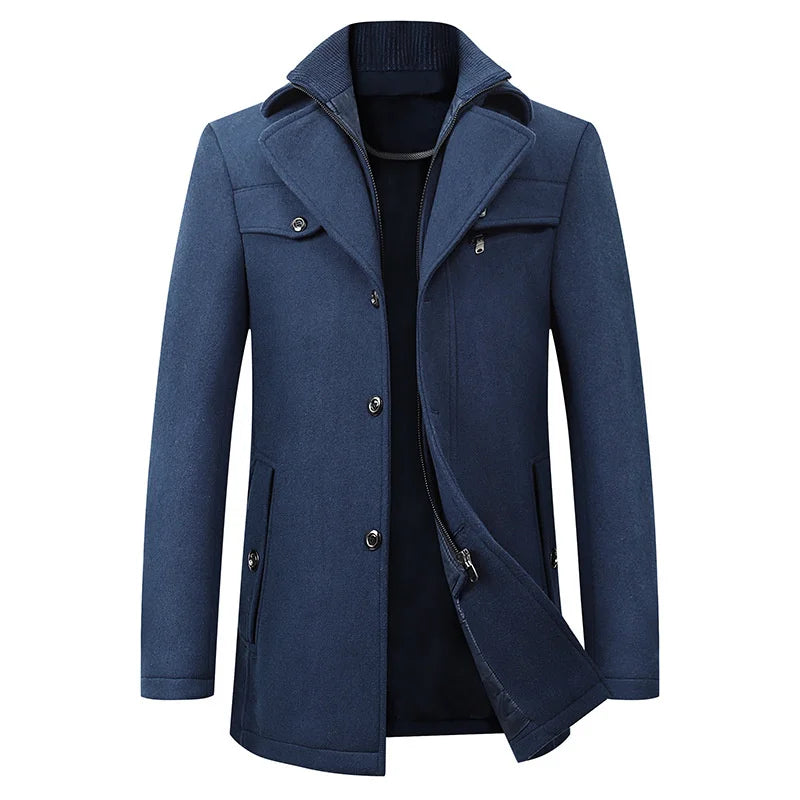 Ximena | Homem Casaco Pea Coat Comprimento Médio Lapela Entalhada