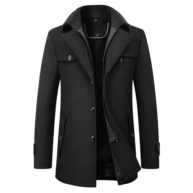 Ximena | Homem Casaco Pea Coat Comprimento Médio Lapela Entalhada