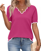 Mulher Top Viscose Manga Curta Decote V
