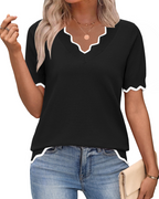 Mulher Top Viscose Manga Curta Decote V