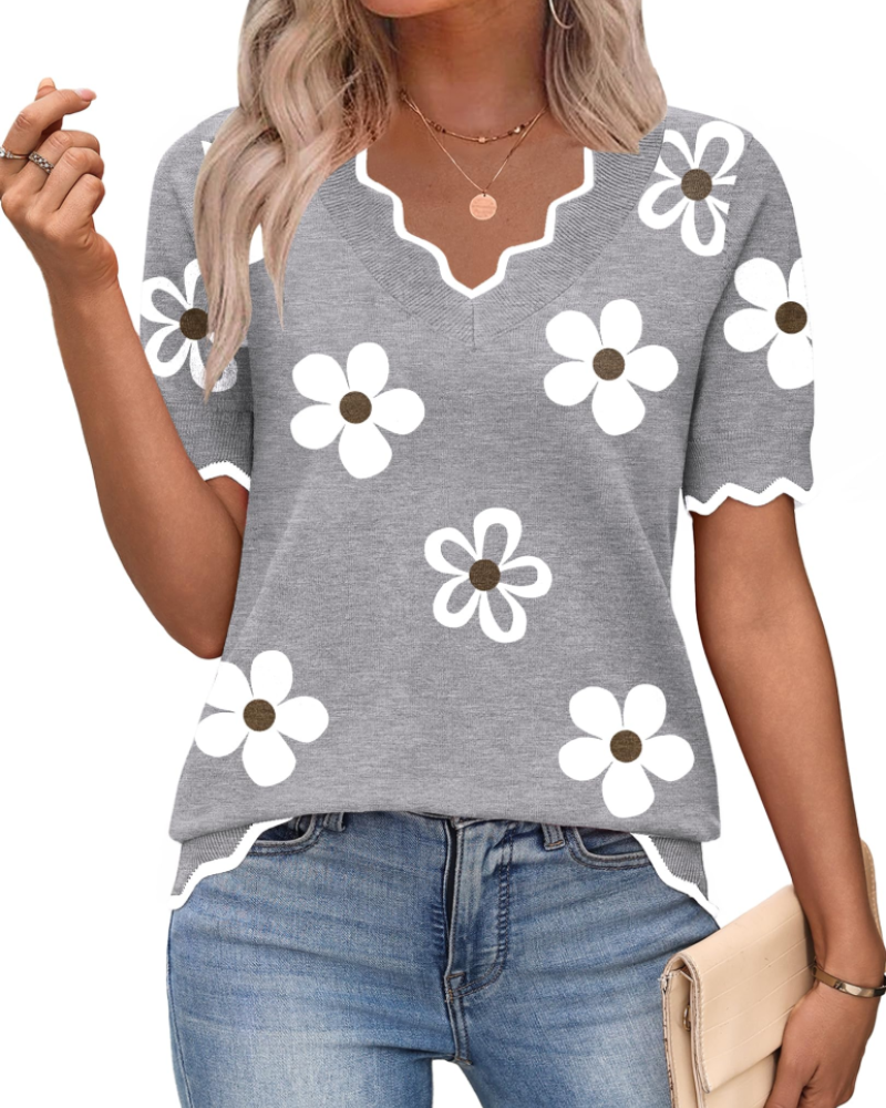 Mulher Top Viscose Manga Curta Decote V