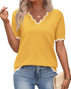 Mulher Top Viscose Manga Curta Decote V