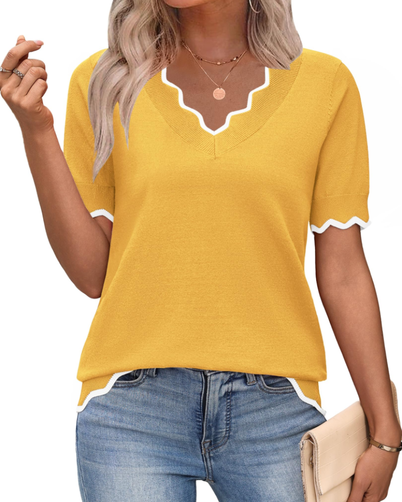 Mulher Top Viscose Manga Curta Decote V