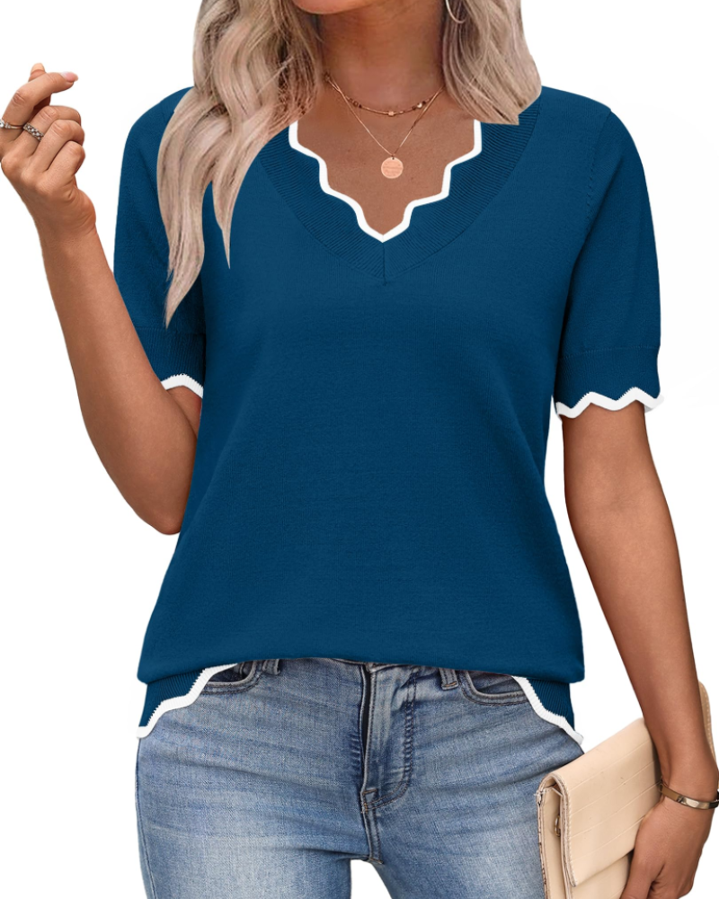 Mulher Top Viscose Manga Curta Decote V