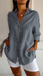 Della | Camisa Feminina Linho Oversized com Botões e Colarinho
