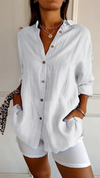 Della | Camisa Feminina Linho Oversized com Botões e Colarinho