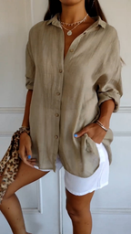 Della | Camisa Feminina Linho Oversized com Botões e Colarinho