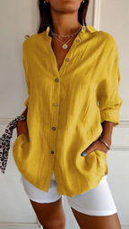 Della | Camisa Feminina Linho Oversized com Botões e Colarinho