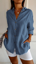 Della | Camisa Feminina Linho Oversized com Botões e Colarinho