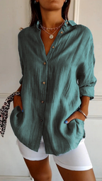 Della | Camisa Feminina Linho Oversized com Botões e Colarinho