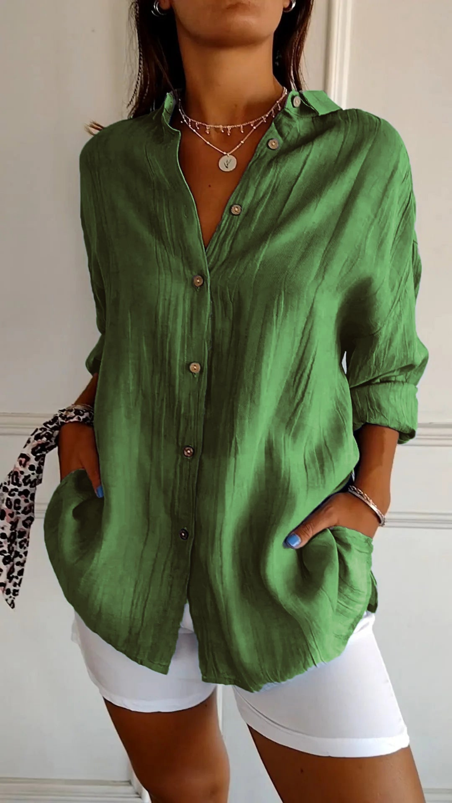 Della | Camisa Feminina Linho Oversized com Botões e Colarinho