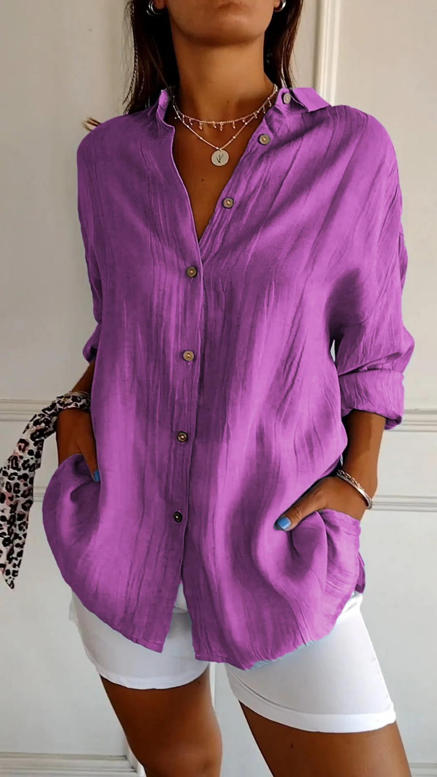 Della | Camisa Feminina Linho Oversized com Botões e Colarinho