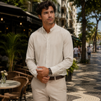 Camisa Masculina Manga Longa Respirável com Botões e Corte Confortável