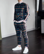 Embla | Conjunto de Treino Masculino | Padrão Xadrez, 2 Peças | Slim Fit, Gola Alta