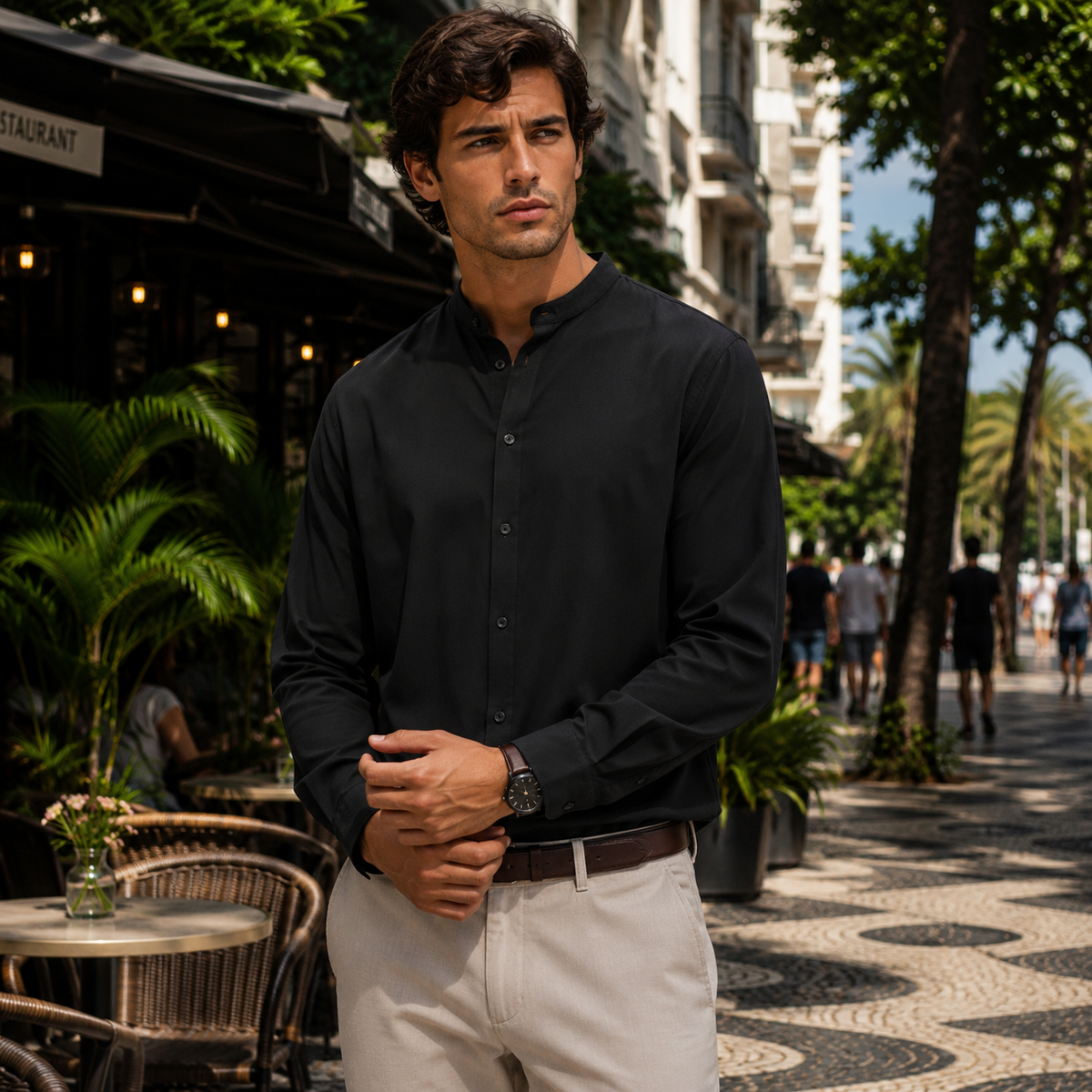 Camisa Masculina Manga Longa Respirável com Botões e Corte Confortável