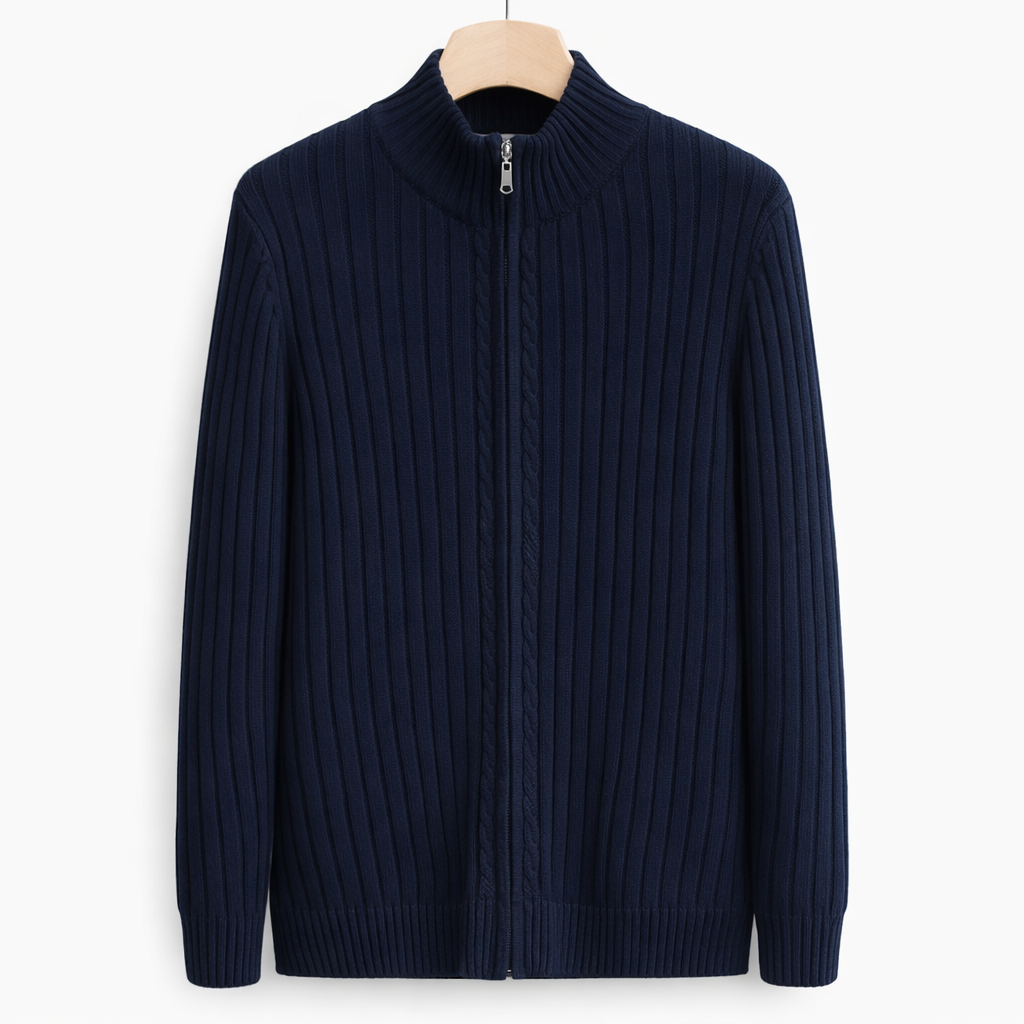 Amara | Homem Cardigan Tricot Fecho Zip Gola Alta