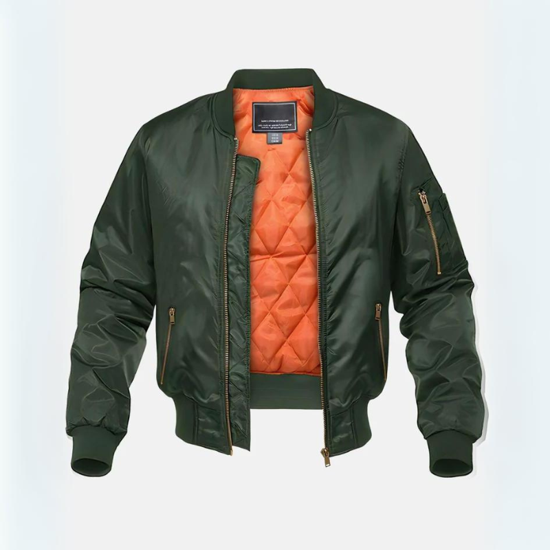 Homem Bomber Jacket Acolchoada com Fecho de Correr