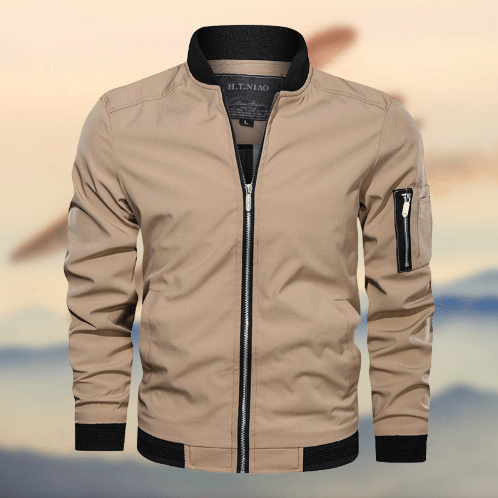 Homens Bomber Jacket Leve com Fecho de Correr
