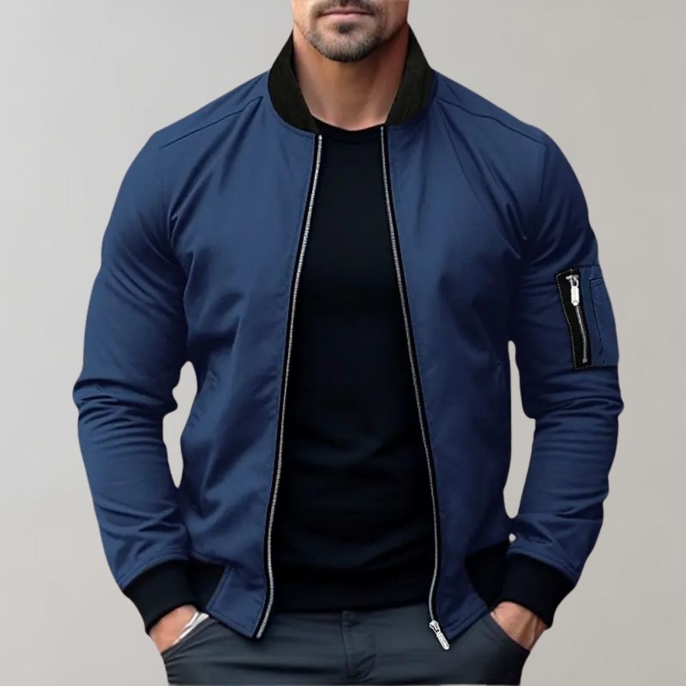 Homem Bomber Jacket Casual com Fecho