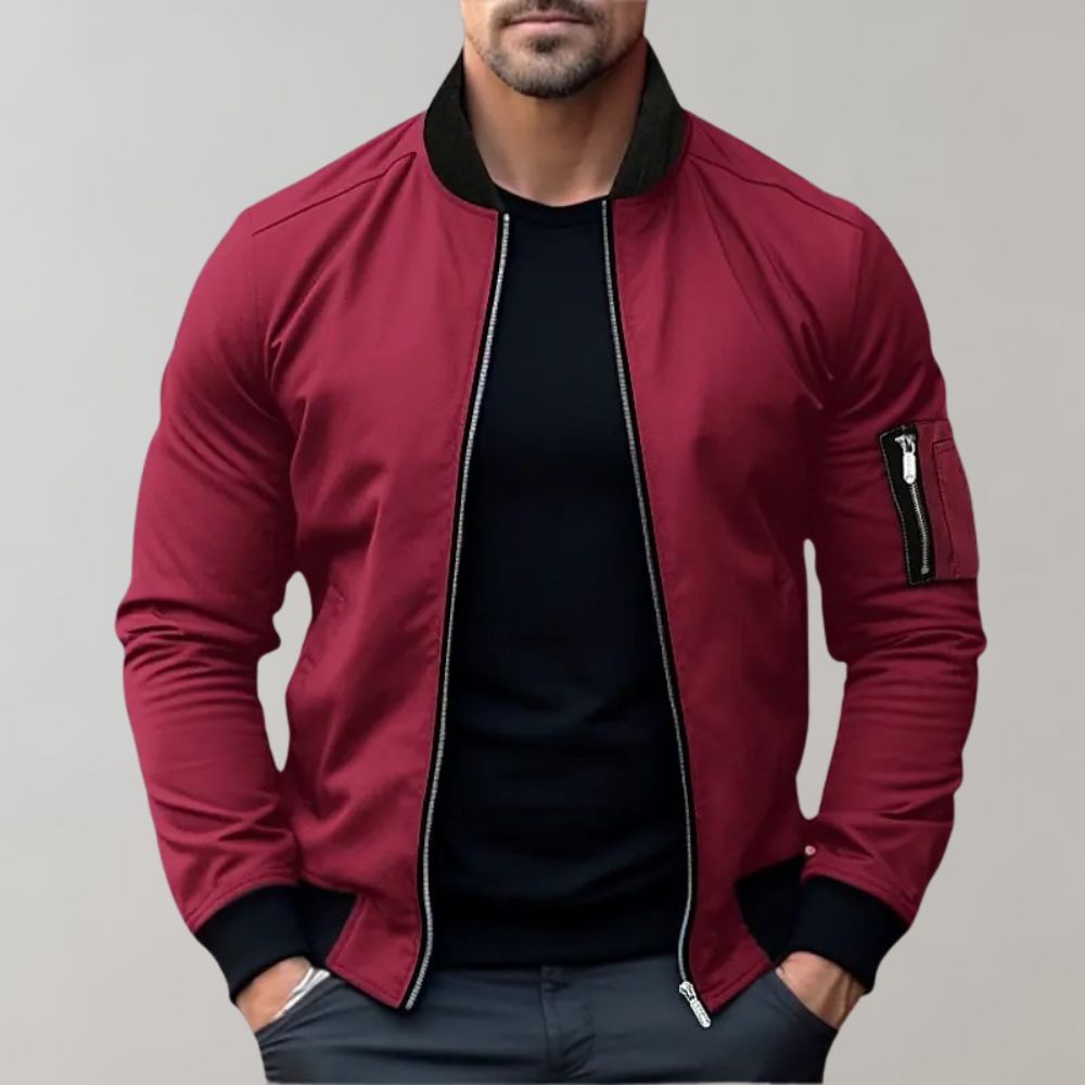 Homem Bomber Jacket Casual com Fecho