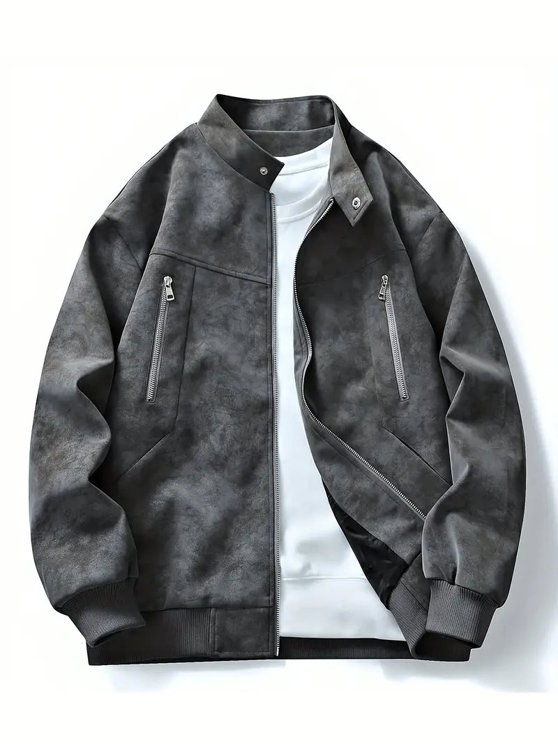 Perla | Homens Bomber Jacket Fecho de Correr Corte Largo