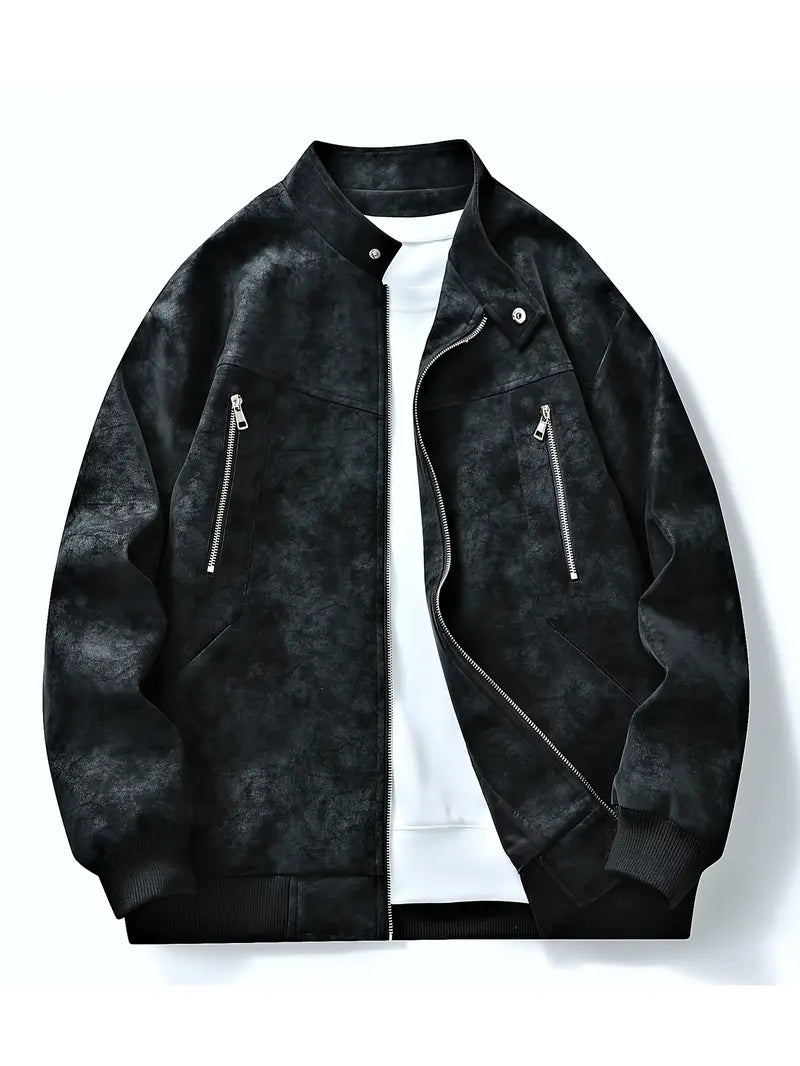Perla | Homens Bomber Jacket Fecho de Correr Corte Largo