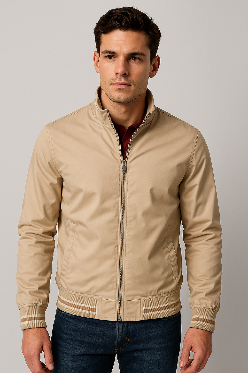 Talia | Homem Bomber Jacket Slim Fit com Fecho de Correr