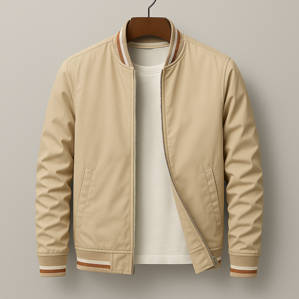 Homem Bomber Jacket Fecho de Correr Ripado