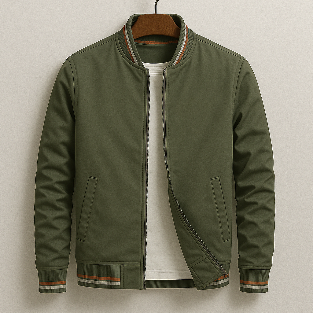 Homem Bomber Jacket Fecho de Correr Ripado