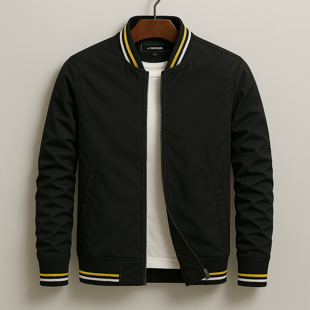 Homem Bomber Jacket Fecho de Correr Ripado