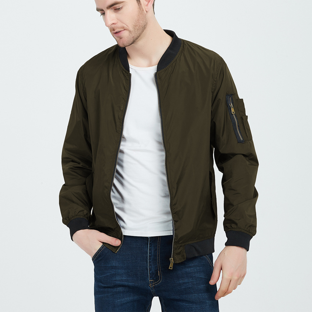 Jaqueta bomber masculina com fecho de correr design urbano casual