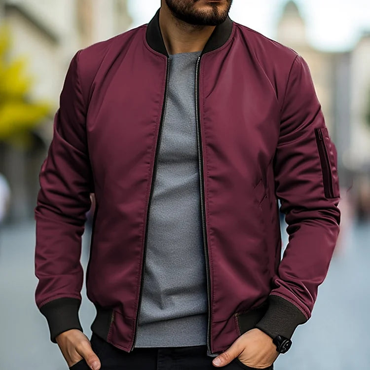 Bomber jacket masculina com fecho de correr resistente ao vento leve e urbana