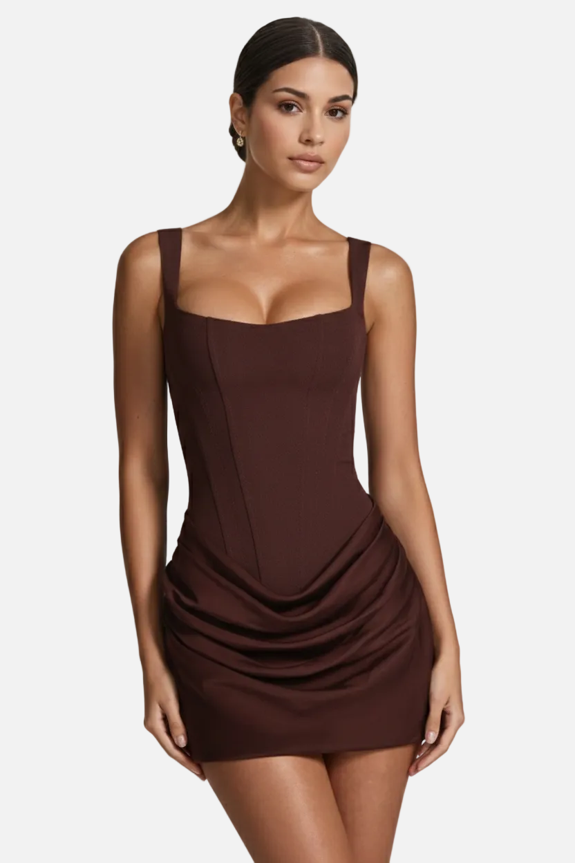 Kestrel | Mulher Mini Vestido Decote Quadrado Franzido